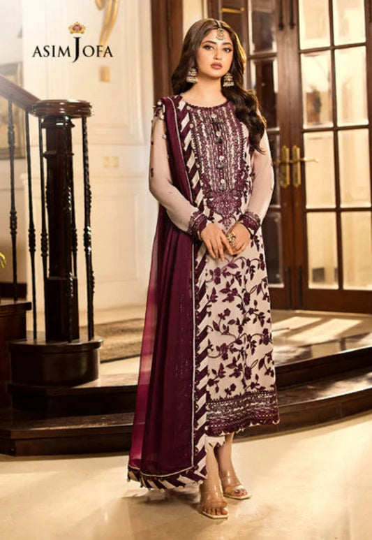 Asim Jofa Luxury Embroidered Chiffon 3-Piece Suit