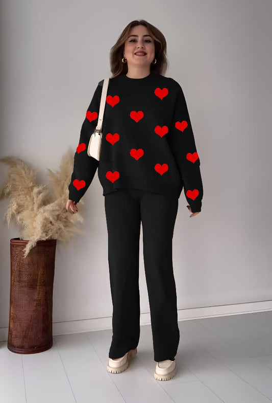 Winter 2PC Heart Printed Sweatshirt & Trouser Set