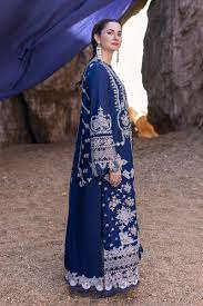 Qalamkar (Royal Blue) Luxury Cotton 3-Piece Suit