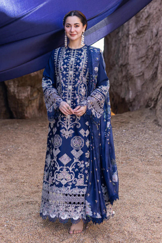 Qalamkar (Royal Blue) Luxury Cotton 3-Piece Suit